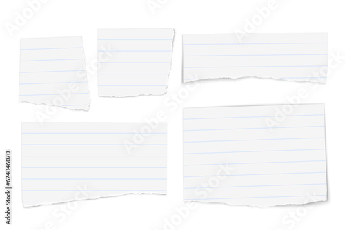 Set of white vector ruled paper tears isolated on white background