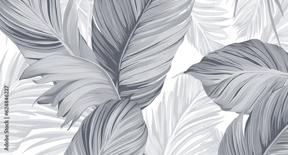 illustration of black and white tropical leaves, ai generated