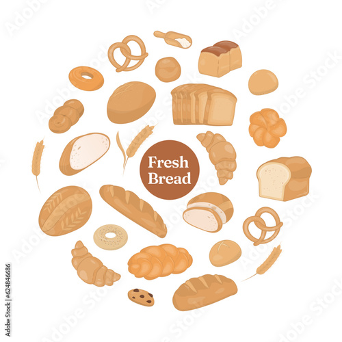 Bread and wheat on white background