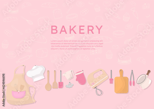 Kitchen utensils and bakery outline icons background