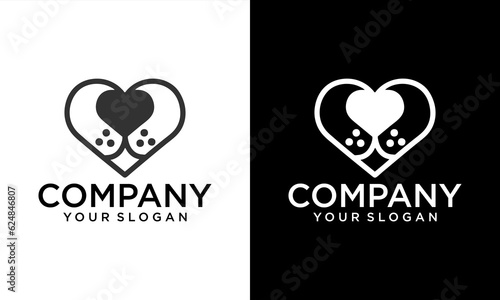 Pet shop logo template. Love pets vector illustration. Dog head in the shape of a heart.