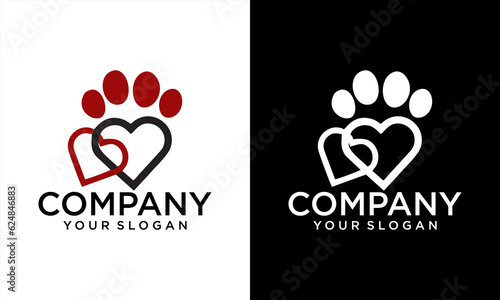 Paws Logo Vector With Heart Icon