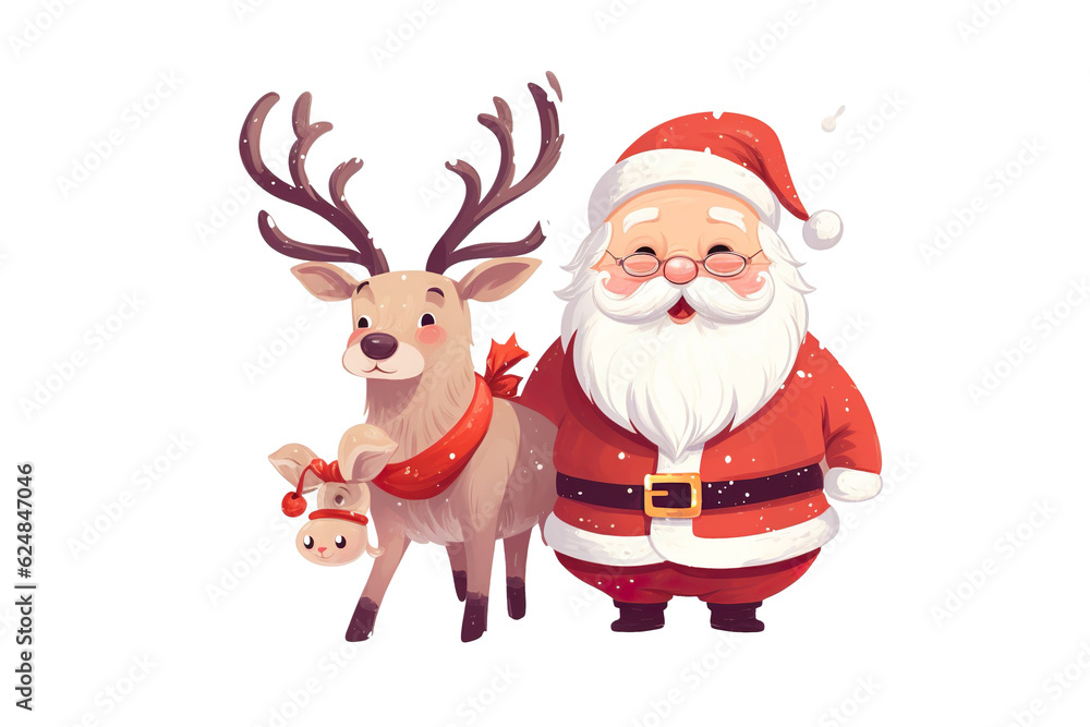 cute santa claus smiling and reindeer, white isolated background,cartoon style PNG cute santa claus smiling and reindeer, white isolated background,cartoon style PNG