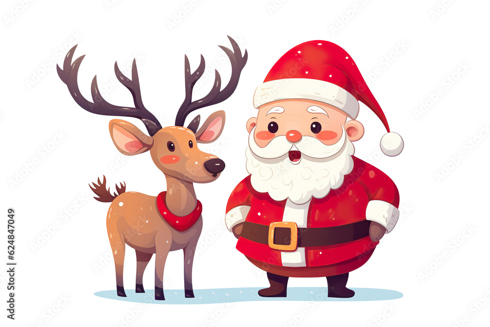 cute santa claus smiling and reindeer, white isolated background,cartoon style PNG cute santa claus smiling and reindeer, white isolated background,cartoon style PNG