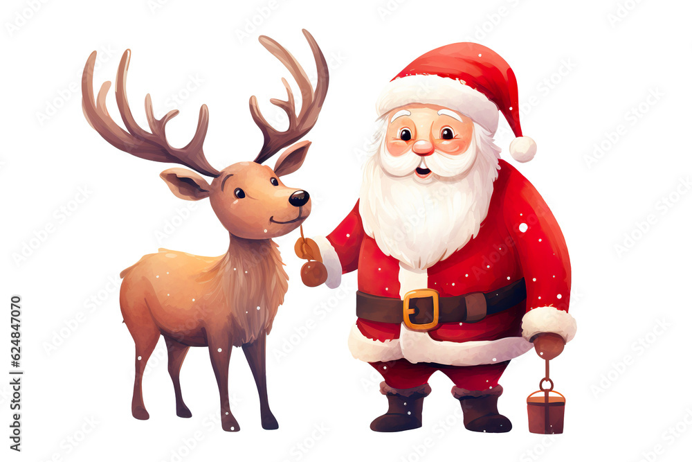 cute santa claus smiling and reindeer, white isolated background,cartoon style PNG cute santa claus smiling and reindeer, white isolated background,cartoon style PNG