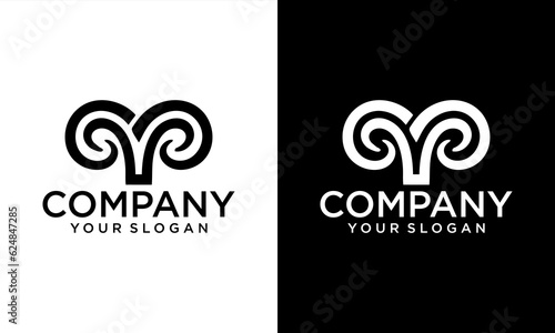 Abstract vector horns ram animal sheep logo, icon Aries, sign goat. Design template premium brand business, graphic badge company.