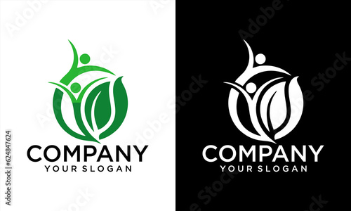 Healthy Life Nature Leaf Logo. Human Leaf Logo Design With Wellness Symbol Vector Concept Template.