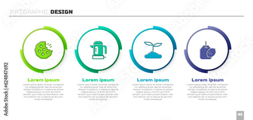 Set Cookie or biscuit, Electric kettle, Tea leaf and bag with lemon. Business infographic template. Vector