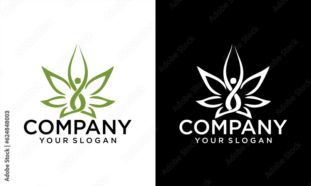 YOGA and human meditation in lotus flower logo design vector illustration.