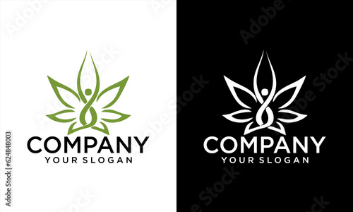 YOGA and human meditation in lotus flower logo design vector illustration.