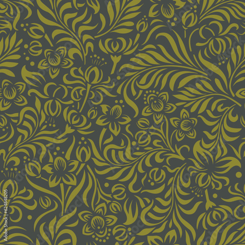 Daffodil and palm frond vector pattern wallpaper repeat