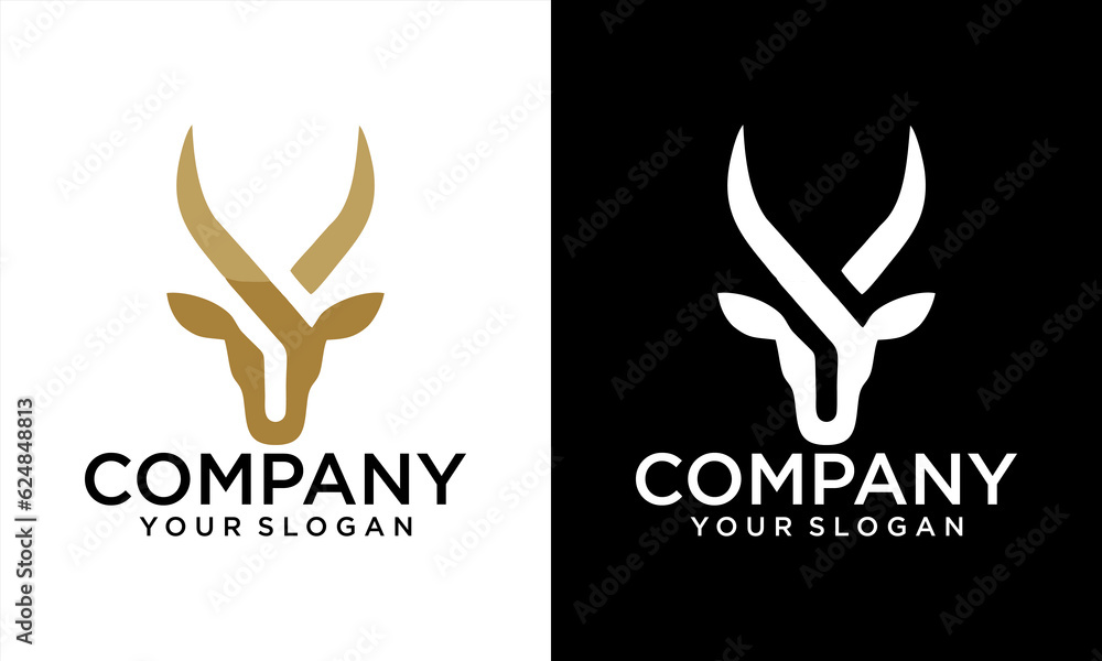 Bull head logo. Abstract stylized cow or bull head with horns icon. Premium logo for steak house, meat restaurant or butchery. Taurus symbol. Vector illustration. Bull head logo. Abstract stylized cow or bull head with horns icon. Premium logo for steak house, meat restaurant or butchery. Taurus symbol. Vector illustration.