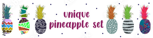 Unique abstract pineapple set for pattern  background  and fabric