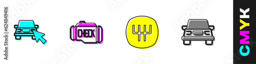 Set Online car sharing, Check engine, Gear shifter and Car icon. Vector