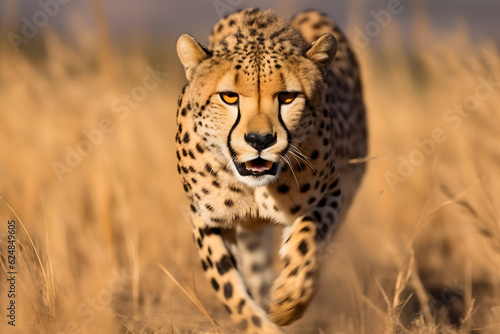A cheetah running in the grassland