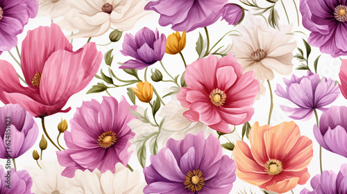 Seamless pattern llustration Watercolor Flowers