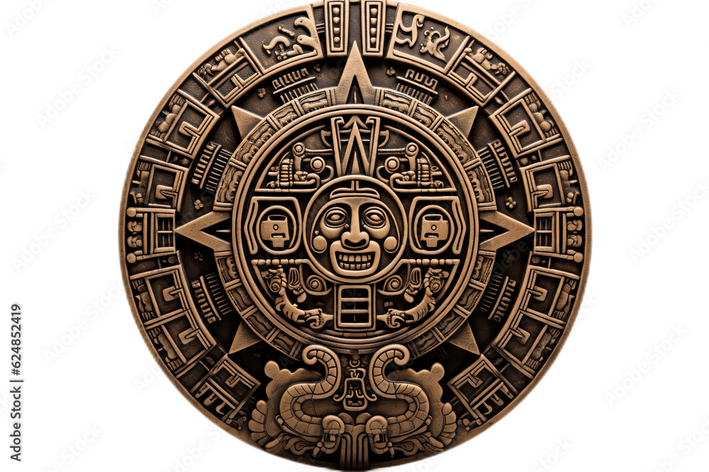 Mayan Calendar Showcasing Intricate Symbol on Transparent Background. AI