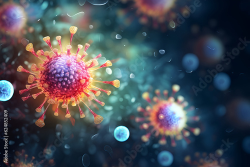 Immunoglobulin 3D model. 3D illustration of a human immunoglobulin G1 (IgG1) antibody on blurred background. Virus season and immune system protection concept. Immunity background or banner. AI