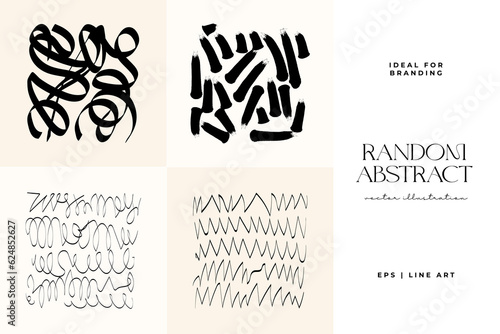 Hand drawn scribbles vector set. Doodle, ink brush shapes, random chaotic lines. Charcoal pencil curly lines and squiggles, wide strokes. Black pencil sketches, drawings.