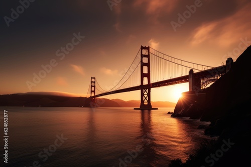 golden gate bridge at sunset, AI generated photo