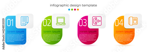 Set line File document, Laptop, Incoming call phone and Telephone handset. Business infographic template. Vector