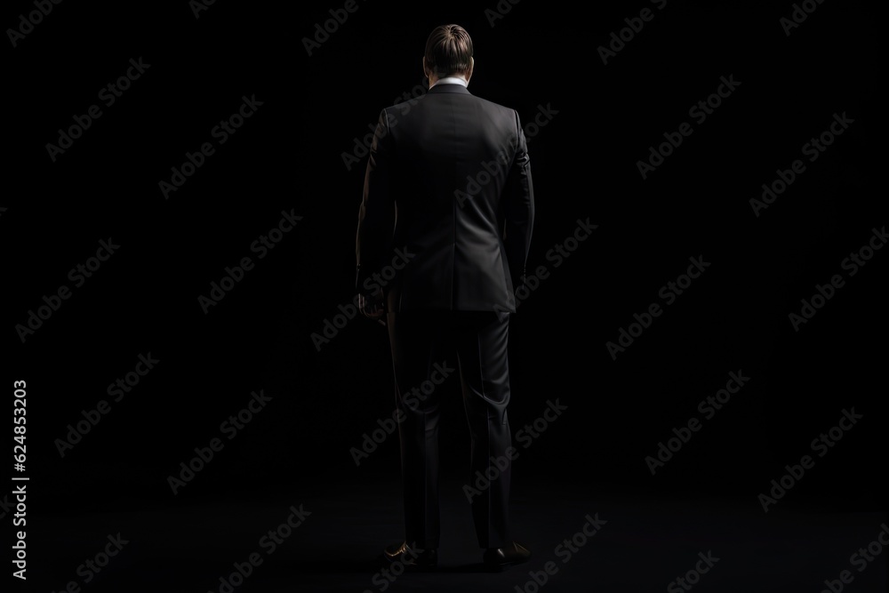 Business Concept. Isolated Businessman in Black Suit on black Background Business Concept. Isolated Businessman in Black Suit on black Background