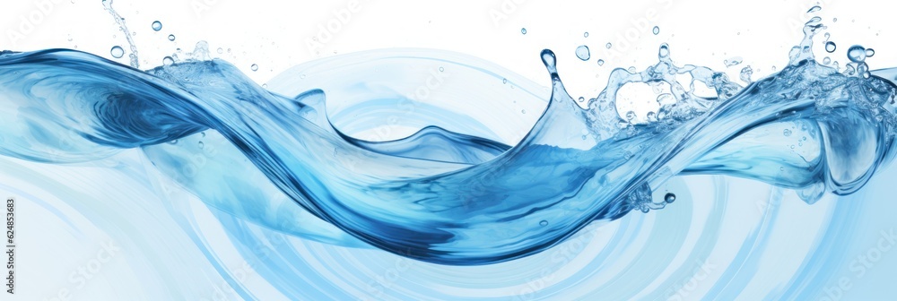 Abstract blue water flow and splash on isolated white background. Banner wallpaper. Generative AI