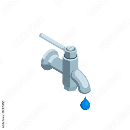 isometric faucet icon in color on a white background, water source
