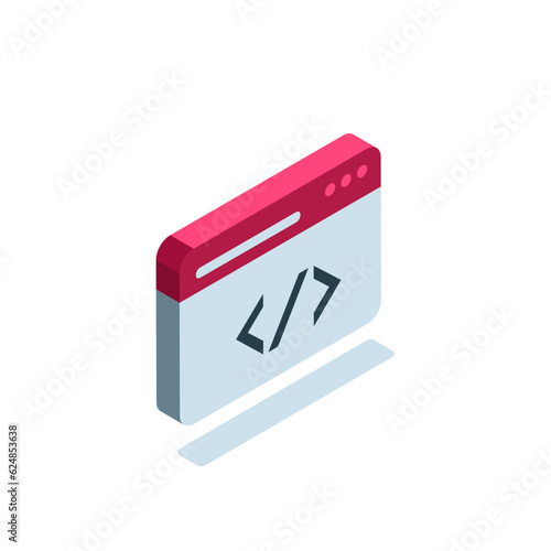 isometric window with program code icon in color color on a white background, seo or web development