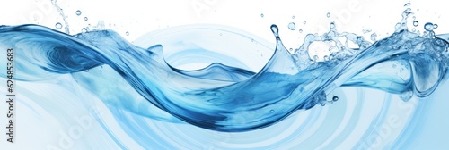 Abstract blue water flow and splash on isolated white background. Banner wallpaper. Generative AI