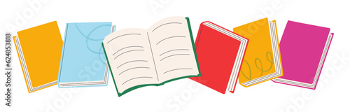 Row of books. Various  notebooks, materials for reading and education.