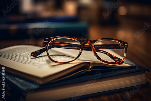 close-up of a pair of glasses on a book