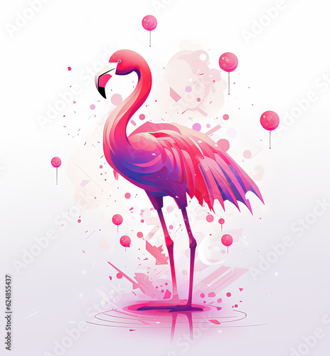 cute cartoon flamingo with confetti sprinkles, a low poly illustration, adorable character, mascot, concept, digital art