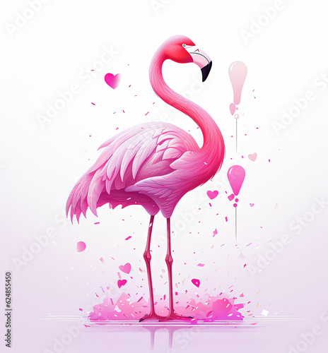 cute cartoon flamingo with confetti sprinkles, a low poly illustration, adorable character, mascot, concept, digital art