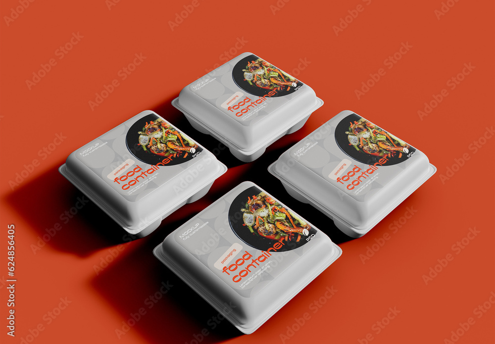 Four Takeaway Food Container Mockup Stock Template | Adobe Stock
