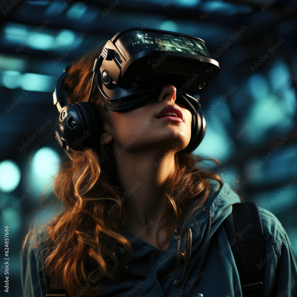 female child using virtual reality headset female child using virtual reality headset
