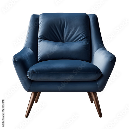Modern velvet lounge chair isolated on transparent background, generative ai