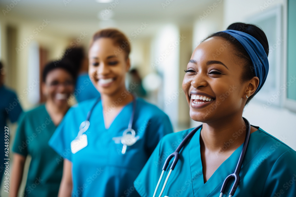 Team of nurses with different ethnicities in the hospital Team of nurses with different ethnicities in the hospital