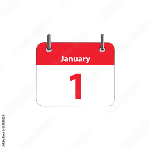 Una página de calendario con la fecha 1 de Enero. Vista de frente y de cerca. Vector