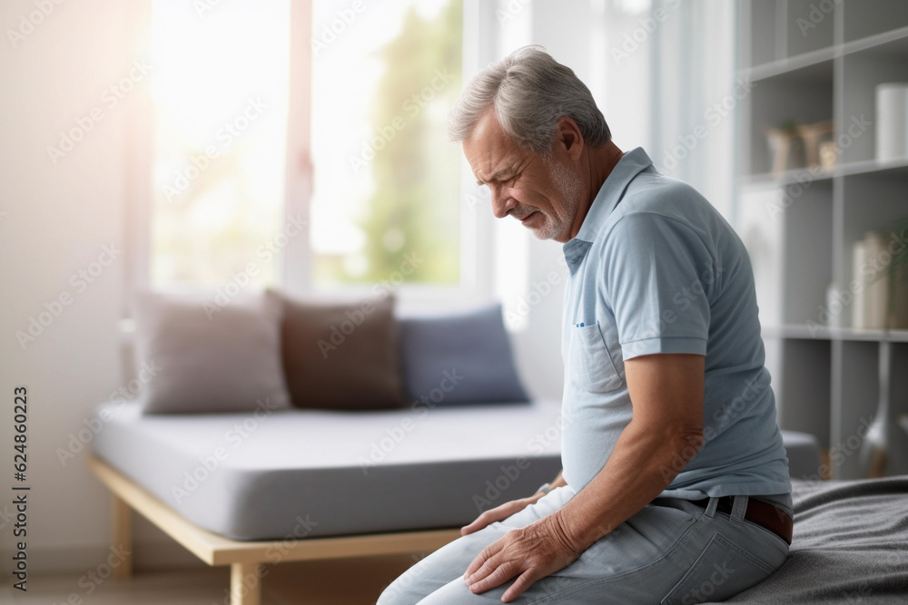 Senior man having stomach ache at home Senior man having stomach ache at home
