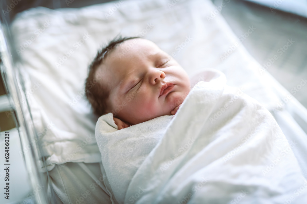 Adorable Caucasian Newborn Child Lying in Hospital Bed Adorable Caucasian Newborn Child Lying in Hospital Bed
