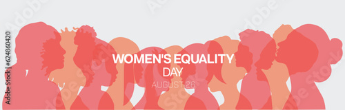 Women's Equality Day banner design with red and pink silhouette of women. Vector illustration