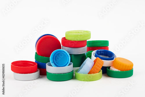 Different color bottle caps, material for recycling. 