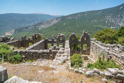 The scenic view of Arycanda or Arykanda was a rich but remote city built upon five large terraces high on a mountain slope, today located near the  village of Aykiriçay on the Elmalı-Finike road. photo