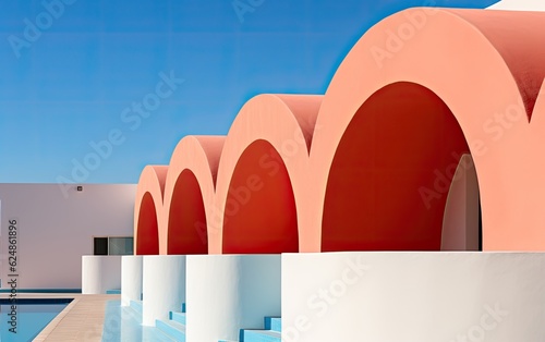 A minimalistic beautiful vivid colors neo fauvist architecture with arcs. photo