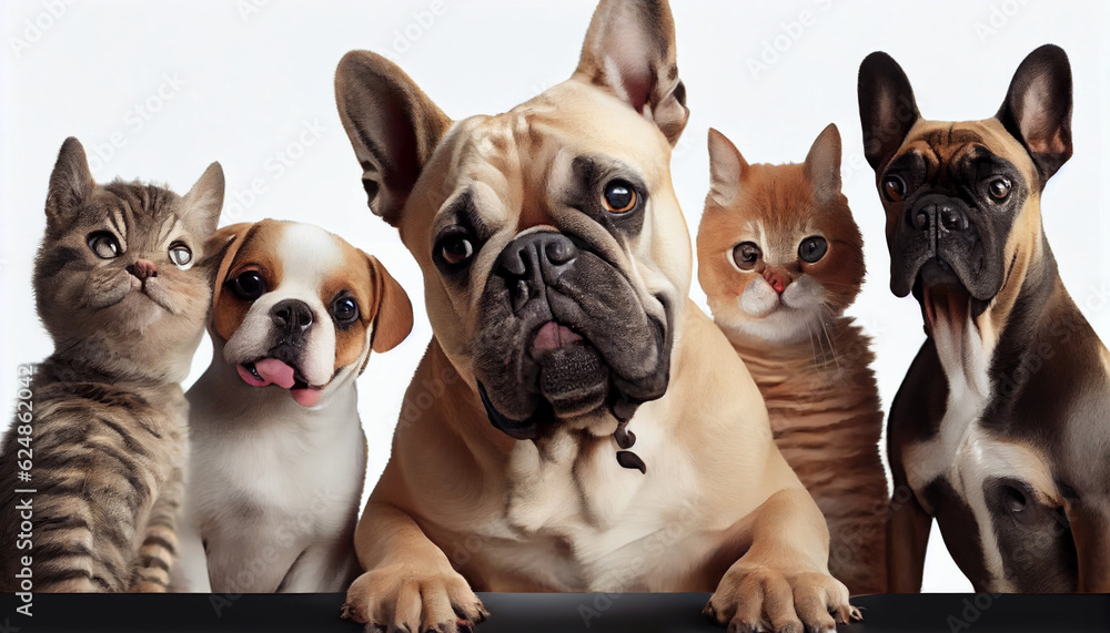 French bulldog puppy, a French bulldog taking a selfie with other dogs on an isolated background Ai generated image