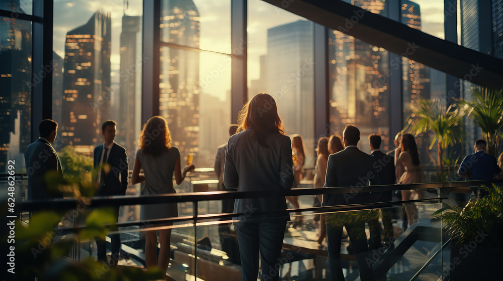 soft and blurred, silhouette style . backside of business team. tower view of business district. Generative Ai soft and blurred, silhouette style . backside of business team. tower view of business district. Generative Ai