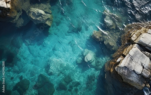 Ariel view of the sea with big rocks. © hugo