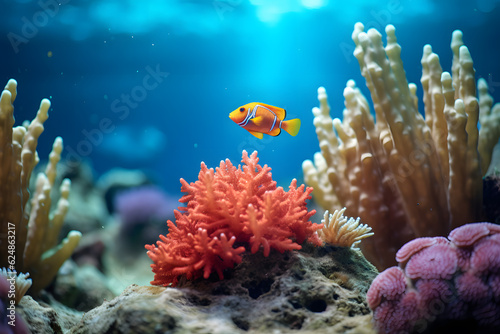 coral reef  exotic fish swims between corals in the ocean