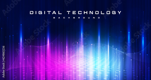 Digital technology banner blue purple background concept, cyber technology circuit, abstract tech, innovation future data internet network, Ai big data, futuristic wifi connection illustration concept